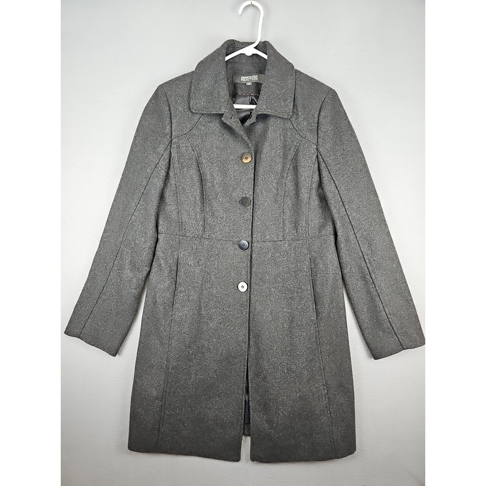 Kenneth Cole Reaction Wool Blend Peacoat Womens Size 12 Heather Gray Trench Coat